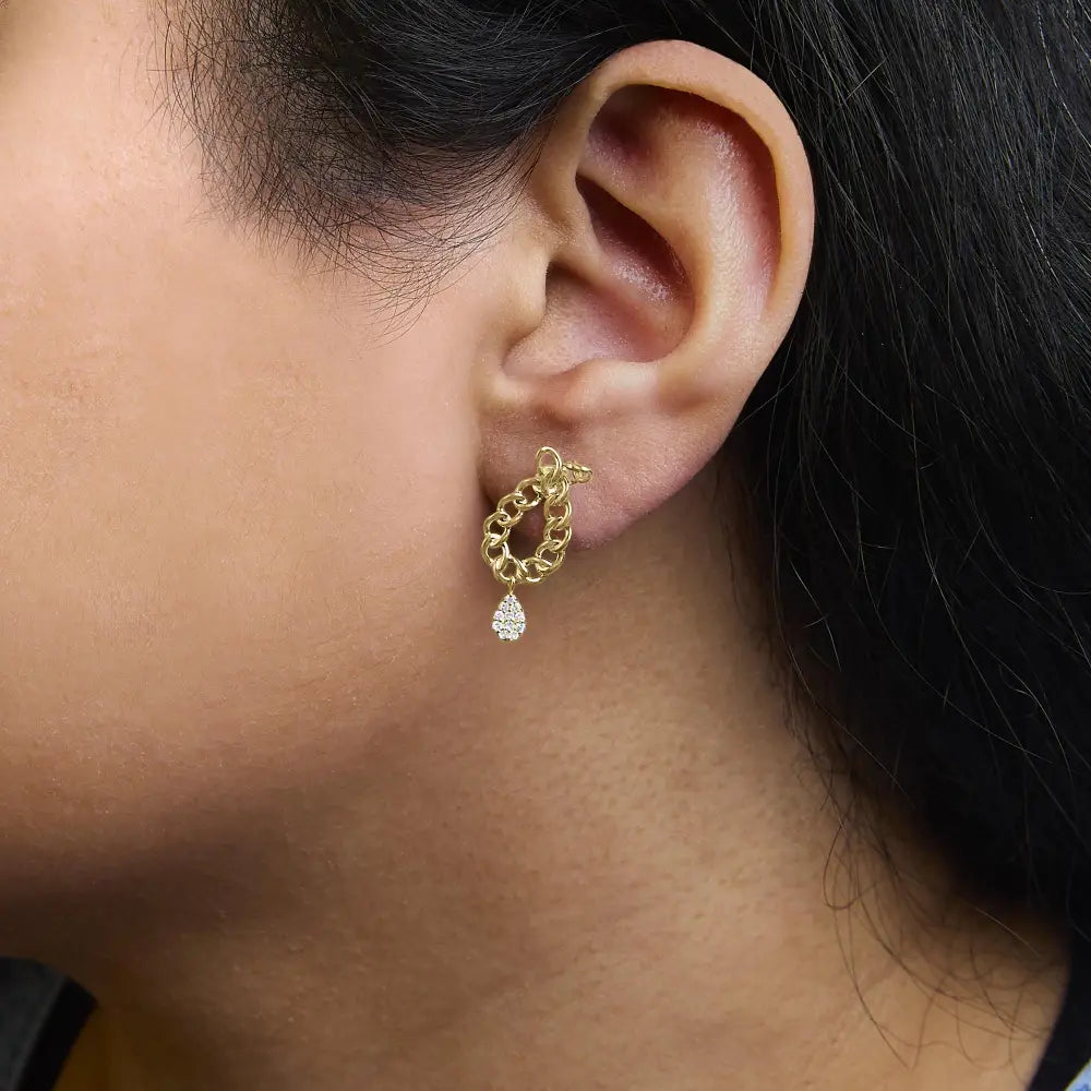 14k gold plated silver 1/10 cttw diamond chain link teardrop earrings bijoux-nyc direct