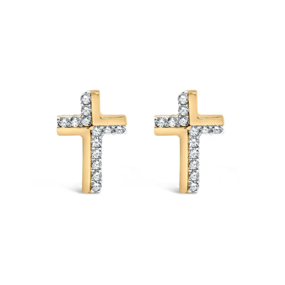 Diamond cross stud earrings in 14k gold plated.925 sterling silver 1/10 cttw bijoux-nyc direct