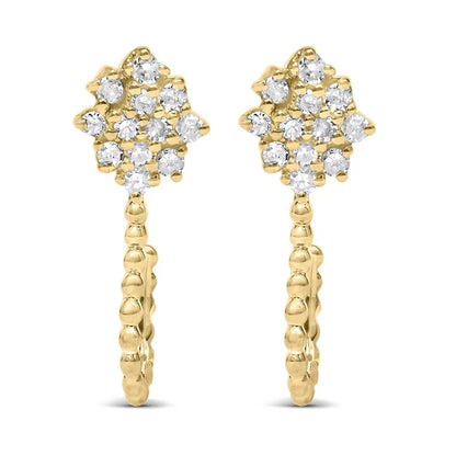 14K Yellow Gold Plated .925 Sterling Silver 1/10 Cttw Diamond Floral Cluster and Beaded Hoop Stud Earrings (H-I Color, I1-I2 Clarity) - Bijoux-NYC Direct