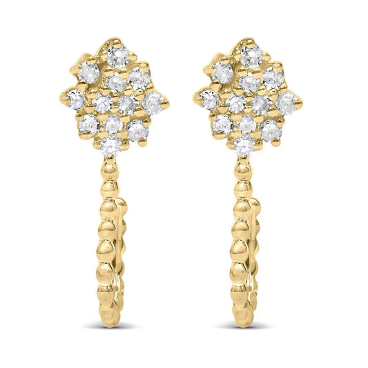 14K Yellow Gold Plated .925 Sterling Silver 1/10 Cttw Diamond Floral Cluster and Beaded Hoop Stud Earrings (H-I Color, I1-I2 Clarity) - Bijoux-NYC Direct
