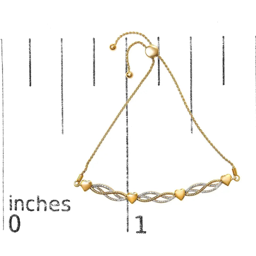 1/10 cttw diamond heart and wave bolo bracelet in 14k gold plated silver bijoux-nyc direct