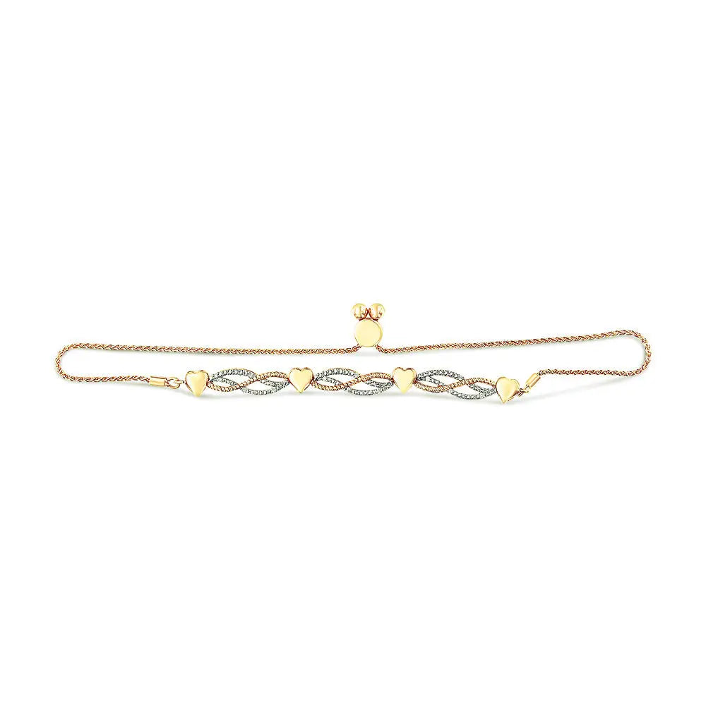 1/10 cttw diamond heart and wave bolo bracelet in 14k gold plated silver bijoux-nyc direct