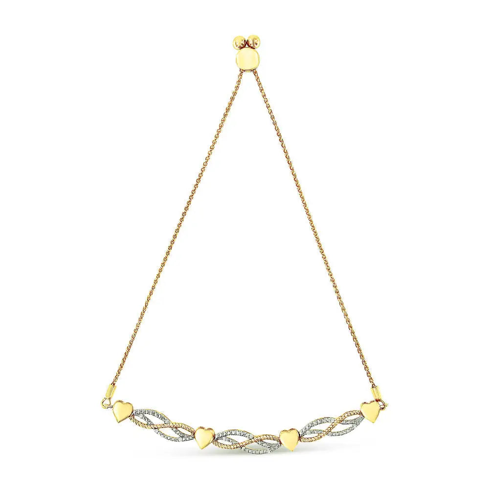 1/10 cttw diamond heart and wave bolo bracelet in 14k gold plated silver bijoux-nyc direct