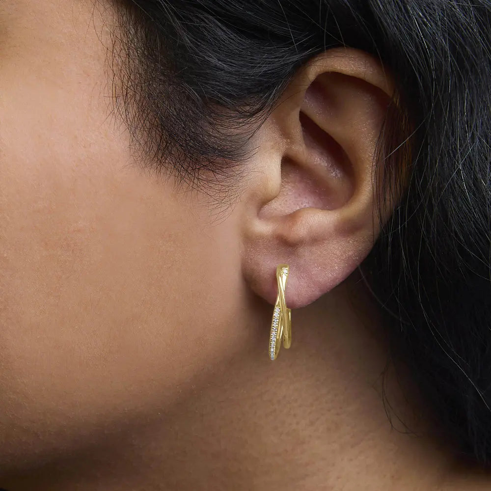 14K Yellow Gold Plated .925 Sterling Silver 1/10 Cttw Diamond Wrapped Hoop Earrings (H-I Color, I1-I2 Clarity) - Bijoux-NYC Direct