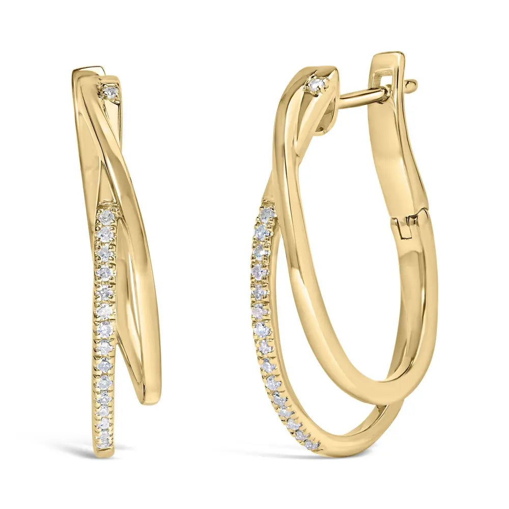 14K Yellow Gold Plated .925 Sterling Silver 1/10 Cttw Diamond Wrapped Hoop Earrings (H-I Color, I1-I2 Clarity) - Bijoux-NYC Direct
