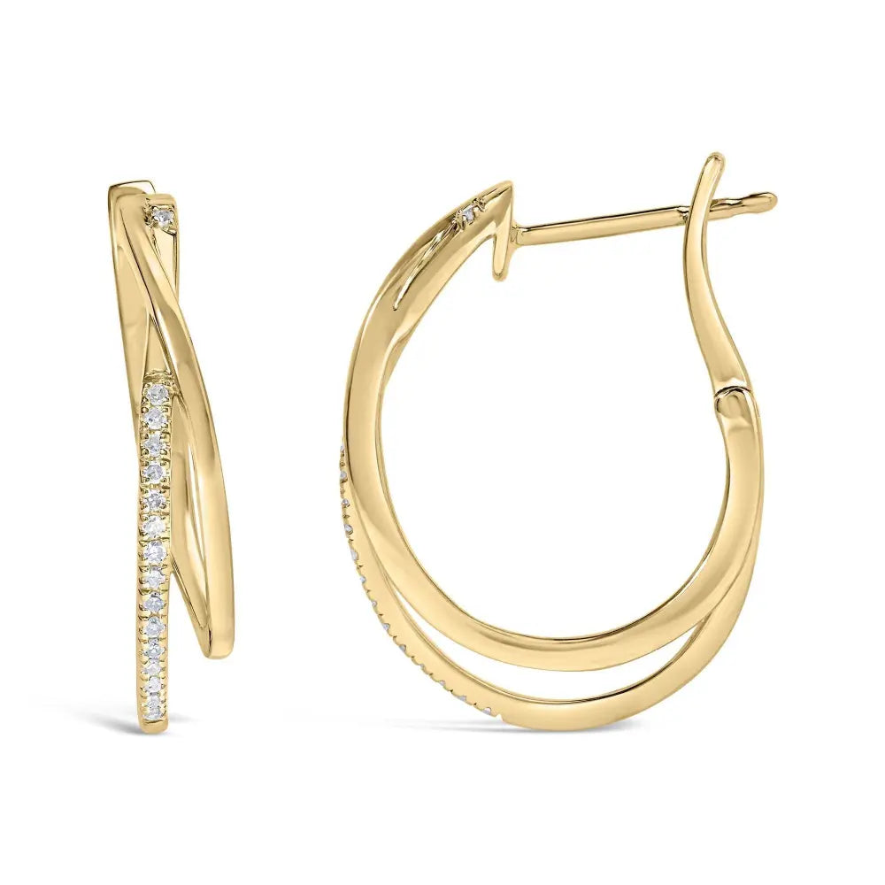14K Yellow Gold Plated .925 Sterling Silver 1/10 Cttw Diamond Wrapped Hoop Earrings (H-I Color, I1-I2 Clarity) - Bijoux-NYC Direct