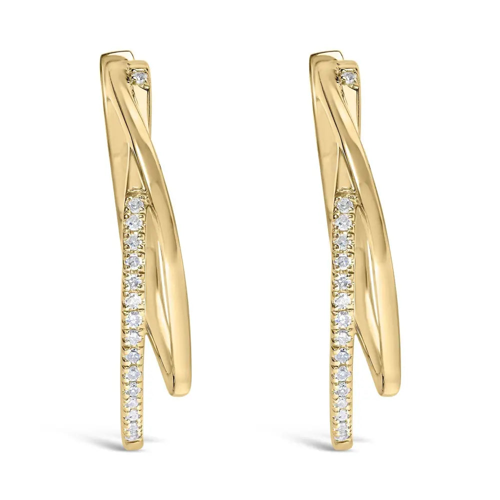 14K Yellow Gold Plated .925 Sterling Silver 1/10 Cttw Diamond Wrapped Hoop Earrings (H-I Color, I1-I2 Clarity) - Bijoux-NYC Direct