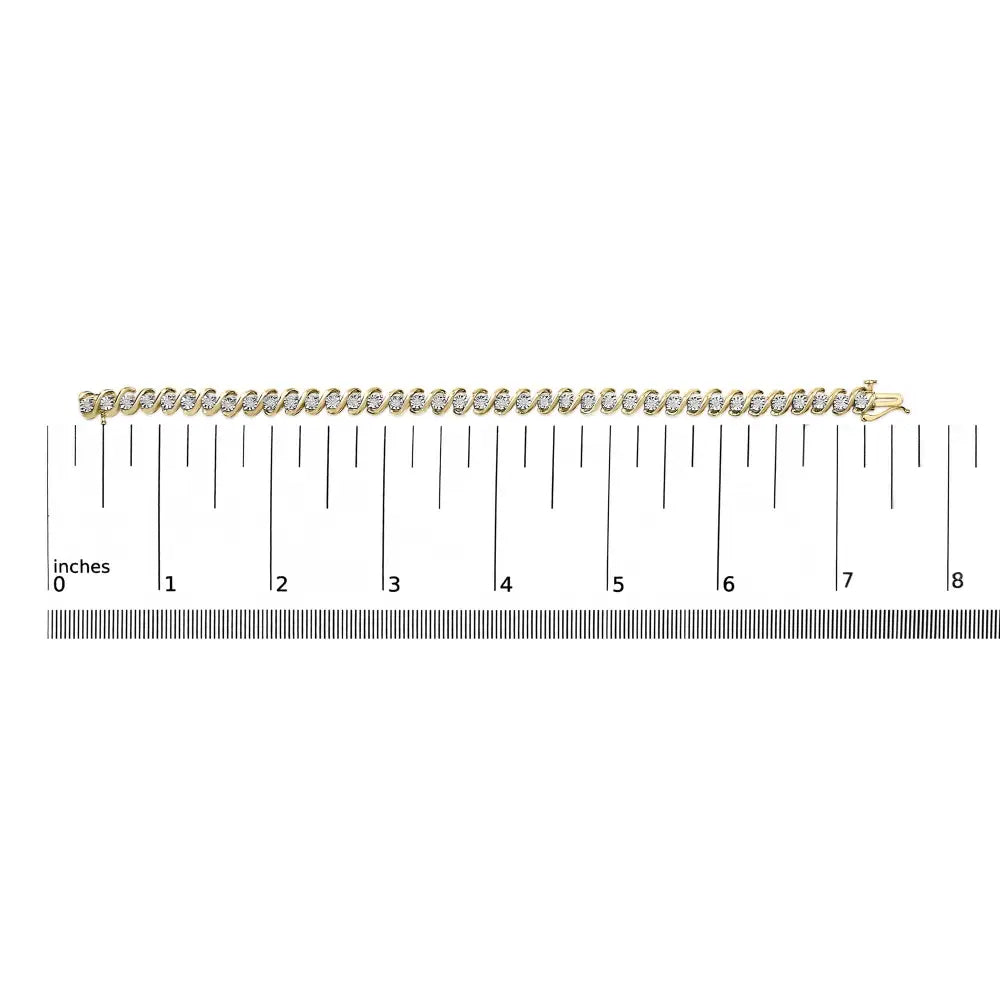Diamond s-curve tennis bracelet in 14k gold plated sterling silver