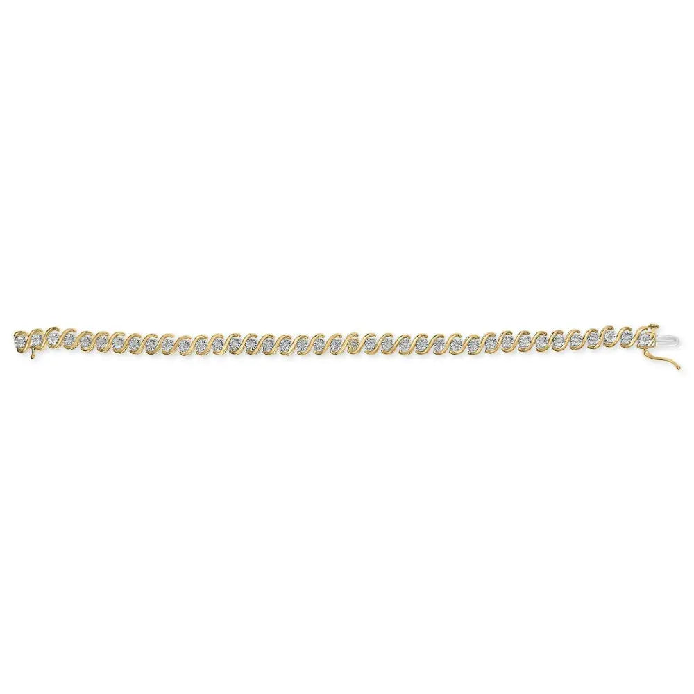 14k yellow gold plated.925 sterling silver 1/2 cttw round miracle set diamond s curve tennis bracelet (i j color i3 clarity) 7’’