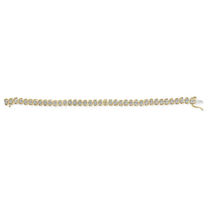14k yellow gold plated.925 sterling silver 1/2 cttw round miracle set diamond s curve tennis bracelet (i j color i3 clarity) 7’’