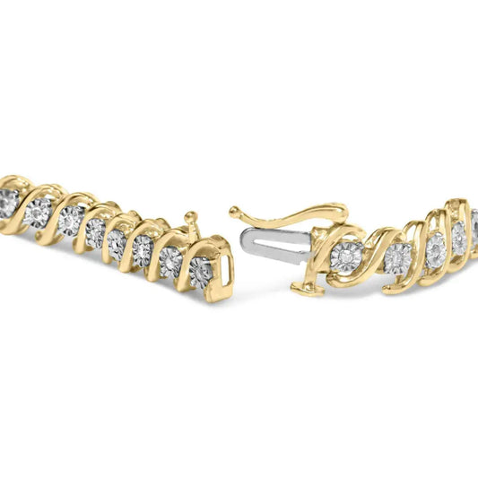 14k yellow gold plated.925 sterling silver 1/2 cttw round miracle set diamond s curve tennis bracelet (i j color i3 clarity) 7’’