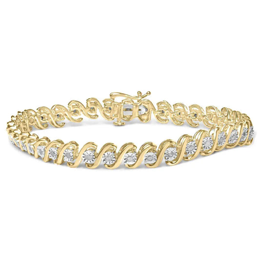 14k yellow gold plated.925 sterling silver 1/2 cttw round miracle set diamond s curve tennis bracelet (i j color i3 clarity) 7’’