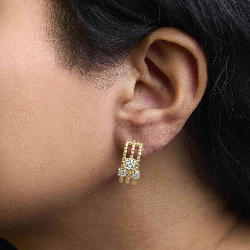 14K Yellow Gold Plated .925 Sterling Silver 1/4 Cttw Diamond Multi-Dimensional Link Dangle Stud Earrings (H-I Color, I1-I2 Clarity) - Bijoux-NYC Direct
