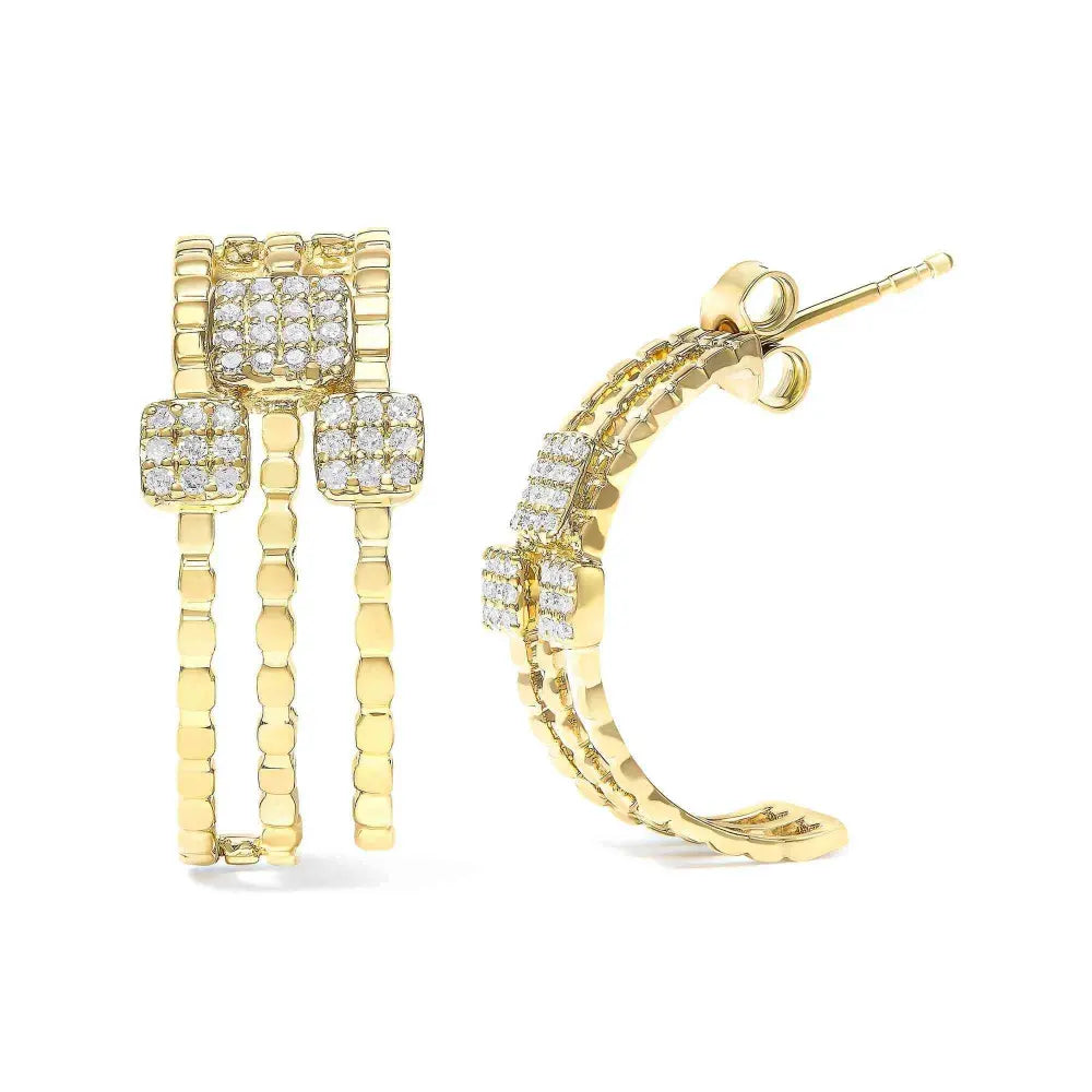 14K Yellow Gold Plated .925 Sterling Silver 1/4 Cttw Diamond Multi-Dimensional Link Dangle Stud Earrings (H-I Color, I1-I2 Clarity) - Bijoux-NYC Direct