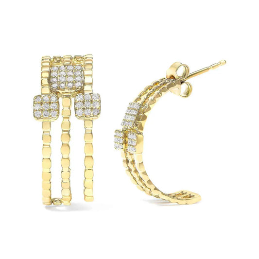 14K Yellow Gold Plated .925 Sterling Silver 1/4 Cttw Diamond Multi-Dimensional Link Dangle Stud Earrings (H-I Color, I1-I2 Clarity) - Bijoux-NYC Direct