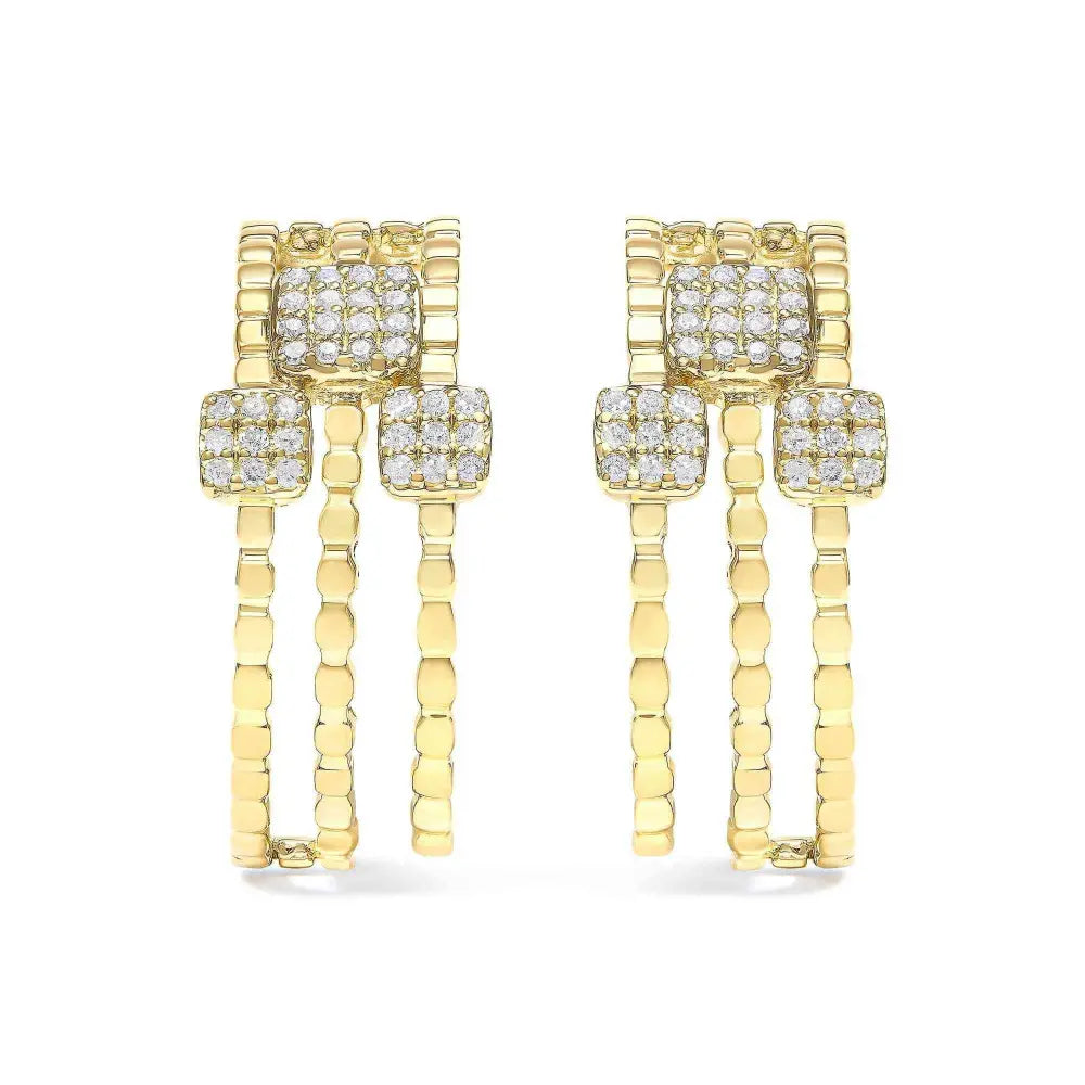 14K Yellow Gold Plated .925 Sterling Silver 1/4 Cttw Diamond Multi-Dimensional Link Dangle Stud Earrings (H-I Color, I1-I2 Clarity) - Bijoux-NYC Direct
