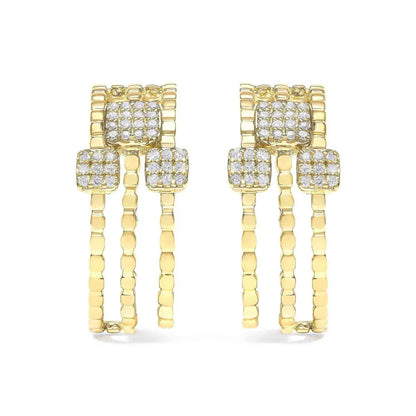 14K Yellow Gold Plated .925 Sterling Silver 1/4 Cttw Diamond Multi-Dimensional Link Dangle Stud Earrings (H-I Color, I1-I2 Clarity) - Bijoux-NYC Direct