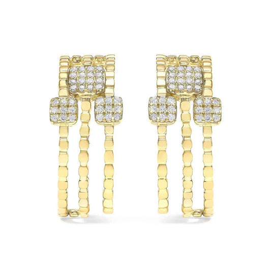 14K Yellow Gold Plated .925 Sterling Silver 1/4 Cttw Diamond Multi-Dimensional Link Dangle Stud Earrings (H-I Color, I1-I2 Clarity) - Bijoux-NYC Direct