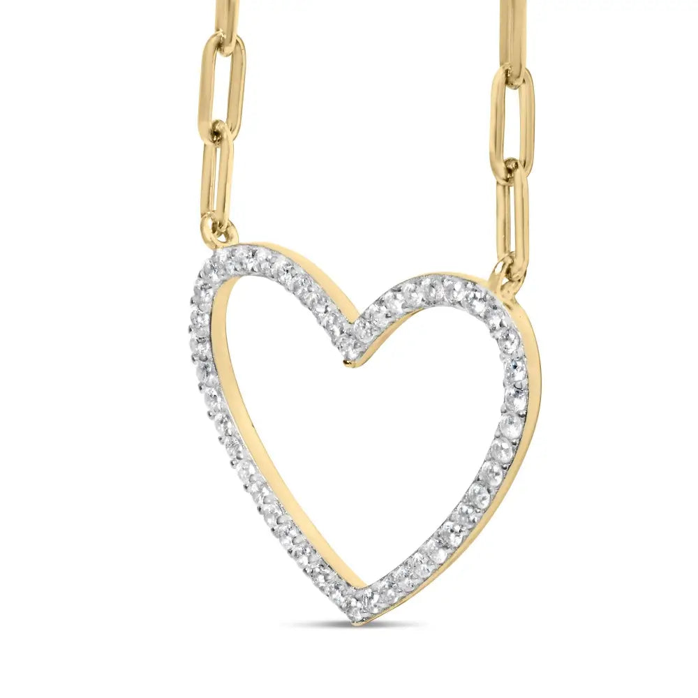 1/4 cttw diamond open heart paperclip necklace in 14k gold plated silver bijoux-nyc direct