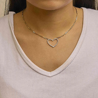14k yellow gold plated.925 sterling silver 1/4 cttw diamond open heart with paperclip chain pendant necklace (i j color i2 i3