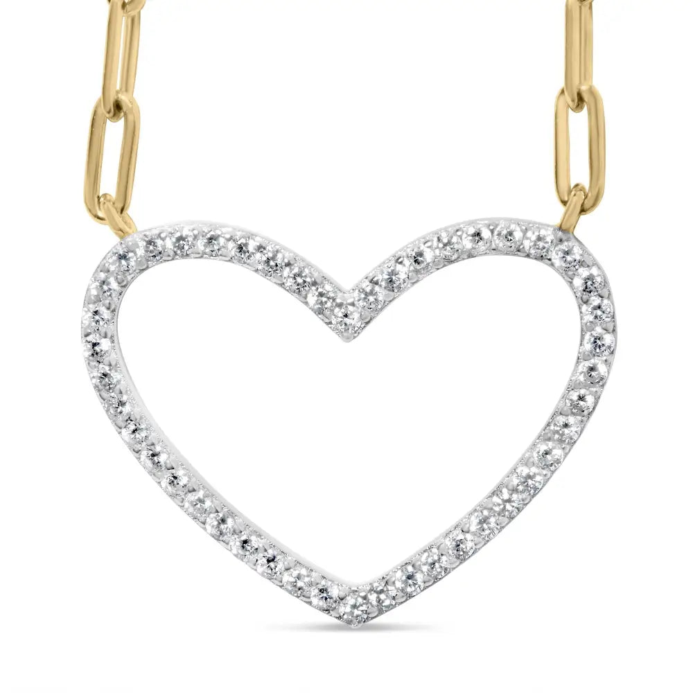1/4 cttw diamond open heart paperclip necklace in 14k gold plated silver bijoux-nyc direct
