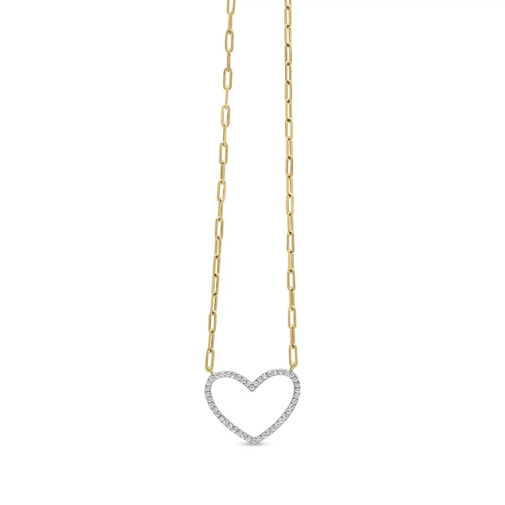 1/4 cttw diamond open heart paperclip necklace in 14k gold plated silver bijoux-nyc direct