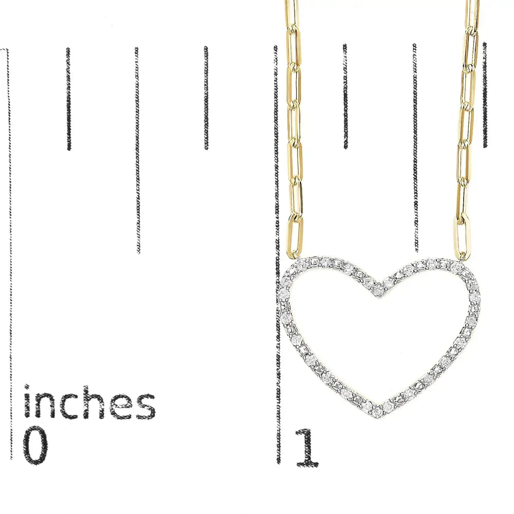 1/4 cttw diamond open heart paperclip necklace in 14k gold plated silver bijoux-nyc direct