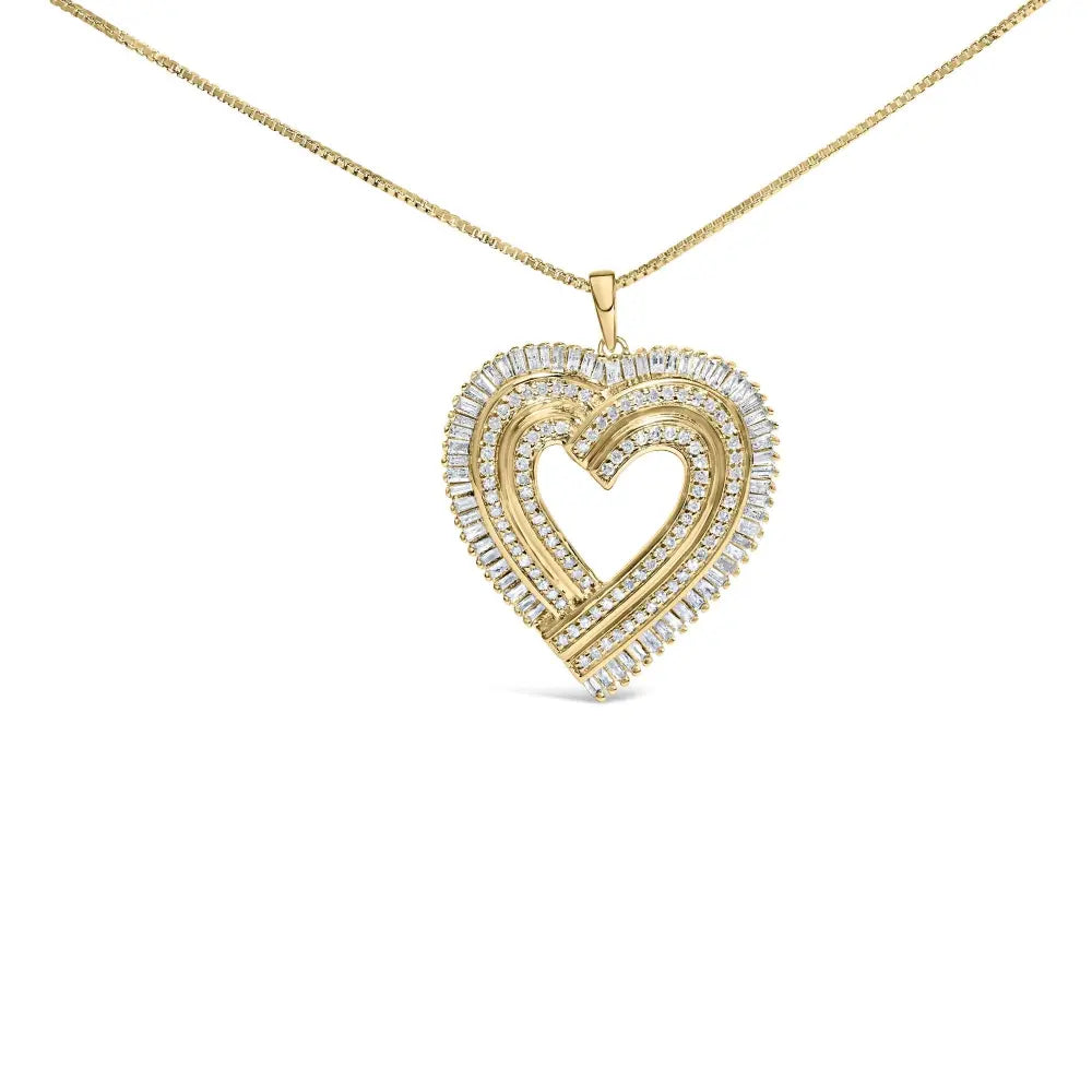 14k yellow gold plated.925 sterling silver 1/4 cttw round and baguette cut diamond composite heart 18’’ pendant necklace (h