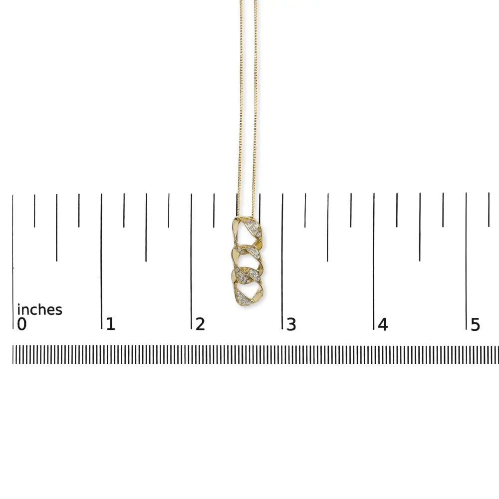 14k yellow gold plated.925 sterling silver 1/6 cttw diamond interlocking triple asymmetric circle hoop 18’’ pendant necklace (h