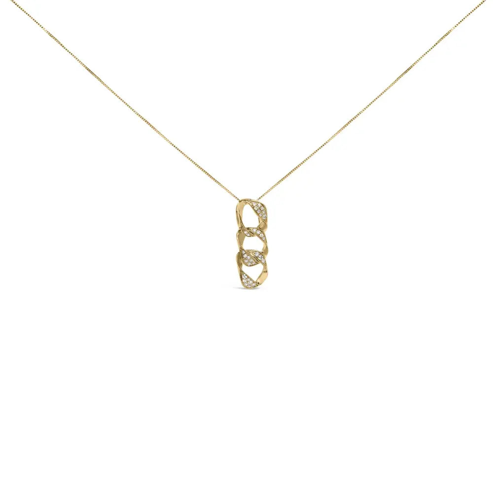 14k yellow gold plated.925 sterling silver 1/6 cttw diamond interlocking triple asymmetric circle hoop 18’’ pendant necklace (h