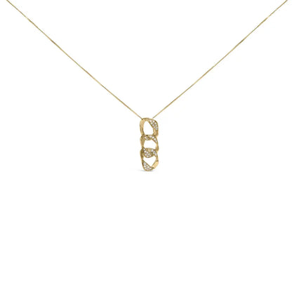 14k yellow gold plated.925 sterling silver 1/6 cttw diamond interlocking triple asymmetric circle hoop 18’’ pendant necklace (h