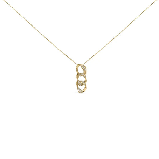 14k yellow gold plated.925 sterling silver 1/6 cttw diamond interlocking triple asymmetric circle hoop 18’’ pendant necklace (h