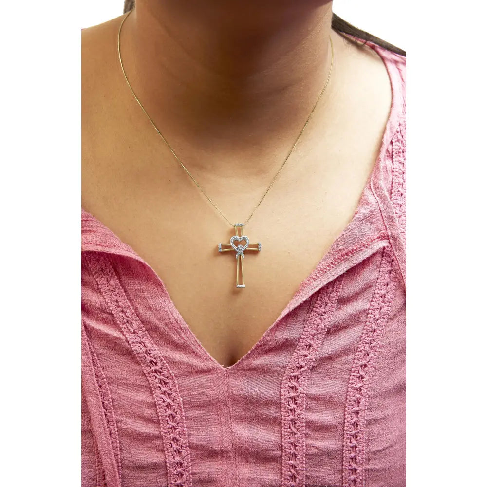 Diamond interlocking heart and cross pendant in 14k gold over silver bijoux-nyc direct