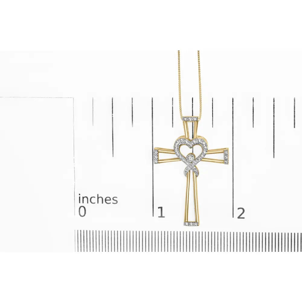 Diamond interlocking heart and cross pendant in 14k gold over silver bijoux-nyc direct
