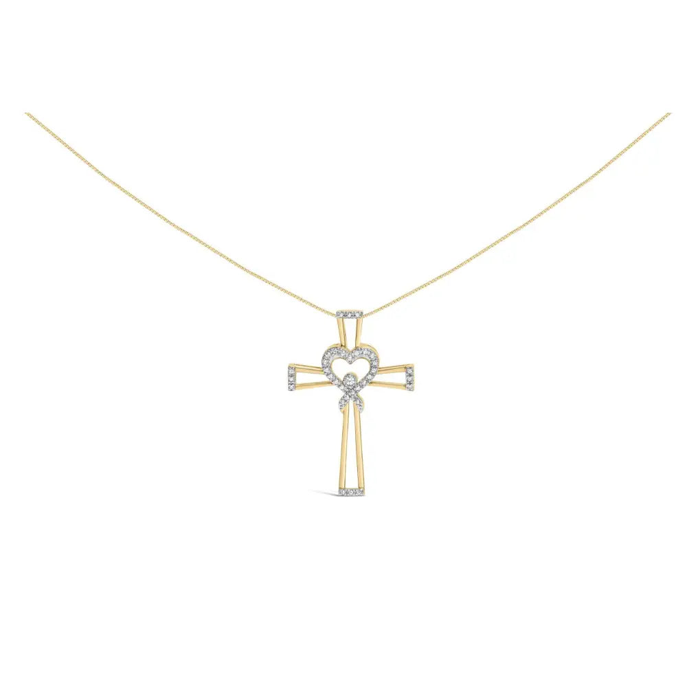 Diamond interlocking heart and cross pendant in 14k gold over silver bijoux-nyc direct