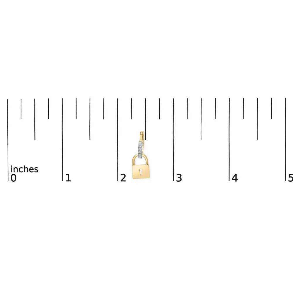 14K Yellow Gold Plated .925 Sterling Silver 1/6 Cttw Diamond Lock Hoop Earring (I-J Color, I3 Clarity) - Bijoux-NYC Direct
