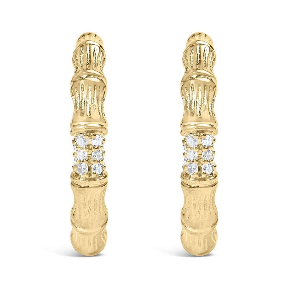 14K Yellow Gold Plated .925 Sterling Silver 1/6 Cttw Hammered J Hoop Earrings (H-I Color, I1-I2 Clarity) - Bijoux-NYC Direct