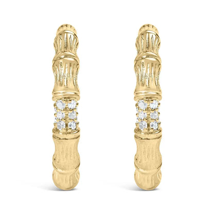 14K Yellow Gold Plated .925 Sterling Silver 1/6 Cttw Hammered J Hoop Earrings (H-I Color, I1-I2 Clarity) - Bijoux-NYC Direct