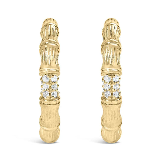 14K Yellow Gold Plated .925 Sterling Silver 1/6 Cttw Hammered J Hoop Earrings (H-I Color, I1-I2 Clarity) - Bijoux-NYC Direct