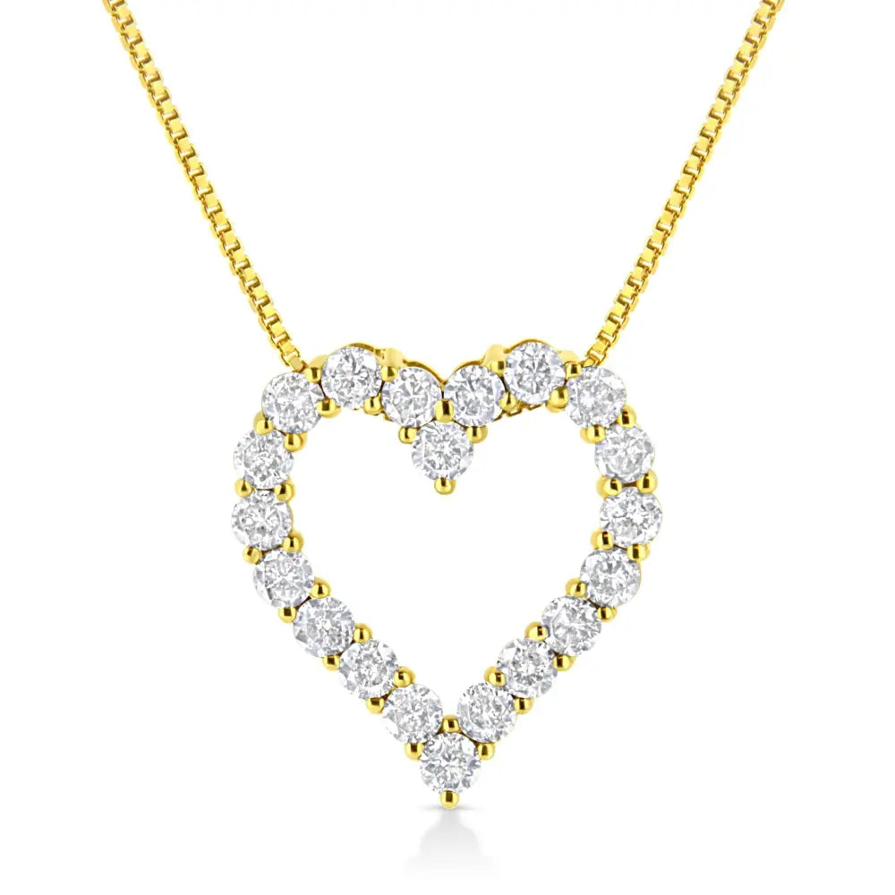 14K Yellow Gold Plated .925 Sterling Silver 2.0 Cttw Round Cut Diamond Classic Open Heart 18" Pendant Necklace (K-L Color, I2-I3 Clarity) - Bijoux-NYC Direct