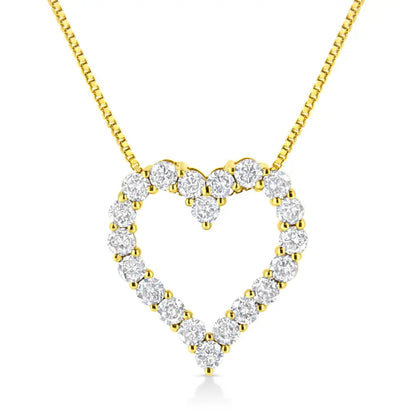 14K Yellow Gold Plated .925 Sterling Silver 2.0 Cttw Round Cut Diamond Classic Open Heart 18" Pendant Necklace (K-L Color, I2-I3 Clarity) - Bijoux-NYC Direct