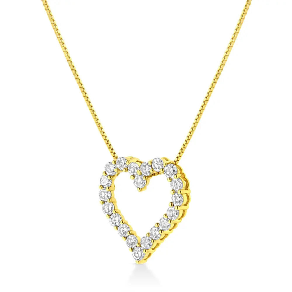 14K Yellow Gold Plated .925 Sterling Silver 2.0 Cttw Round Cut Diamond Classic Open Heart 18" Pendant Necklace (K-L Color, I2-I3 Clarity) - Bijoux-NYC Direct
