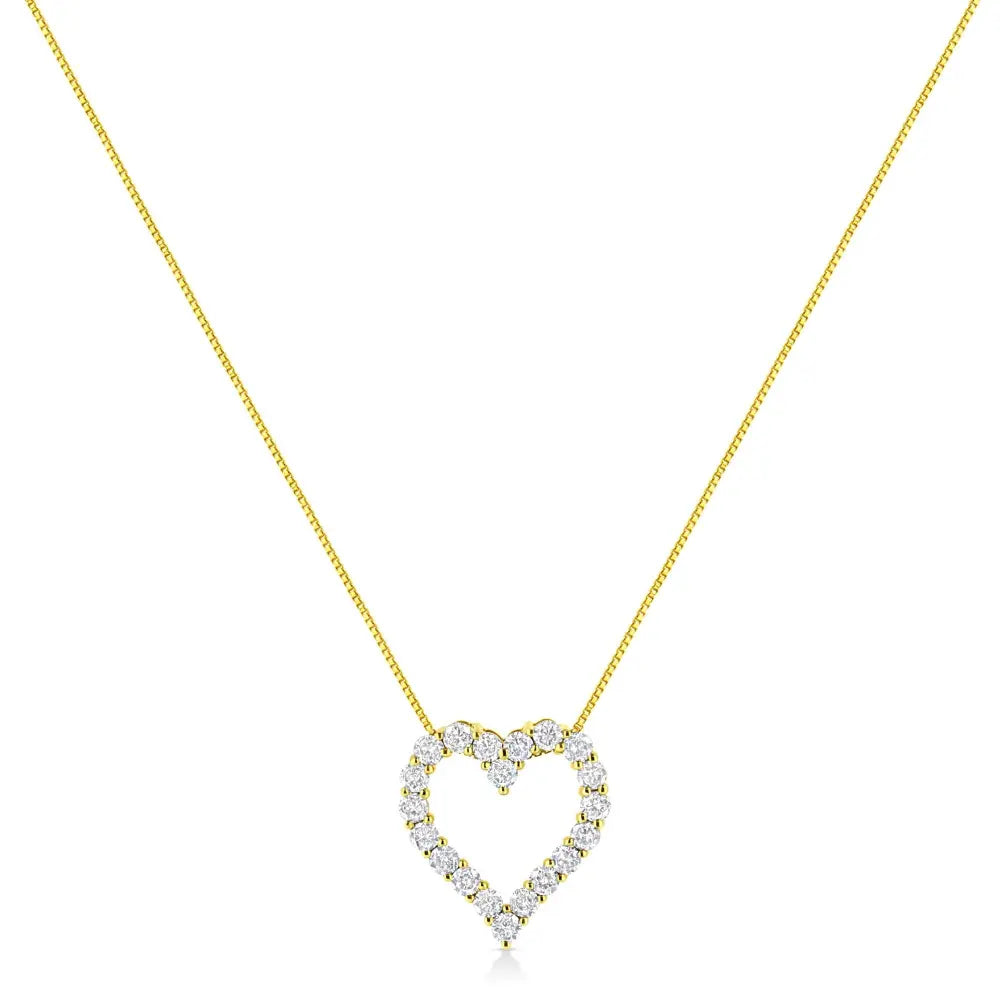 14K Yellow Gold Plated .925 Sterling Silver 2.0 Cttw Round Cut Diamond Classic Open Heart 18" Pendant Necklace (K-L Color, I2-I3 Clarity) - Bijoux-NYC Direct