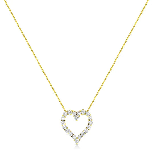 14K Yellow Gold Plated .925 Sterling Silver 2.0 Cttw Round Cut Diamond Classic Open Heart 18" Pendant Necklace (K-L Color, I2-I3 Clarity) - Bijoux-NYC Direct