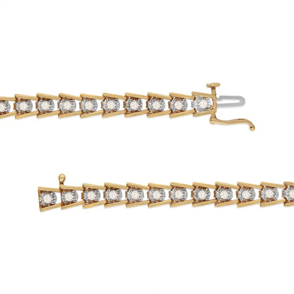14K Yellow Gold Plated .925 Sterling Silver 2.00 Cttw Miracle Set Diamond Wave Link Bracelet (L-M Color, I2-I3 Clarity) - Size 7.25" - Bijoux-NYC Direct