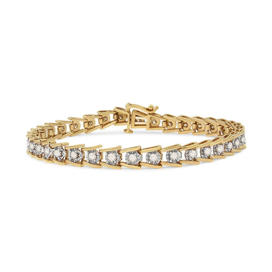14K Yellow Gold Plated .925 Sterling Silver 2.00 Cttw Miracle Set Diamond Wave Link Bracelet (L-M Color, I2-I3 Clarity) - Size 7.25" - Bijoux-NYC Direct