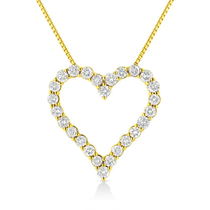 14K Yellow Gold Plated .925 Sterling Silver 2.00 Cttw Shared Prong-Set Round Brilliant-Cut Diamond Open Heart 18" Pendant Necklace (K-L Color, I2-I3 Clarity) - Bijoux-NYC Direct
