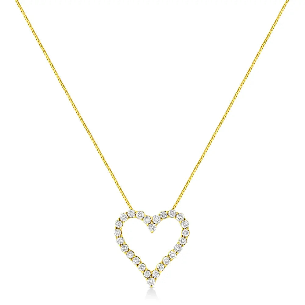 14K Yellow Gold Plated .925 Sterling Silver 2.00 Cttw Shared Prong-Set Round Brilliant-Cut Diamond Open Heart 18" Pendant Necklace (K-L Color, I2-I3 Clarity) - Bijoux-NYC Direct