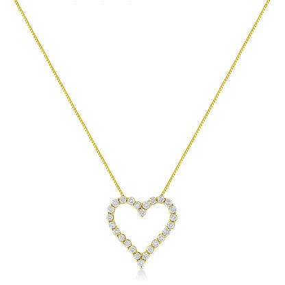 14K Yellow Gold Plated .925 Sterling Silver 2.00 Cttw Shared Prong-Set Round Brilliant-Cut Diamond Open Heart 18" Pendant Necklace (K-L Color, I2-I3 Clarity) - Bijoux-NYC Direct