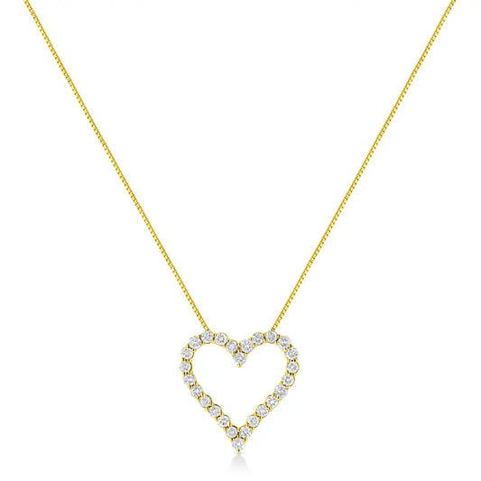 14K Yellow Gold Plated .925 Sterling Silver 2.00 Cttw Shared Prong-Set Round Brilliant-Cut Diamond Open Heart 18" Pendant Necklace (K-L Color, I2-I3 Clarity) - Bijoux-NYC Direct